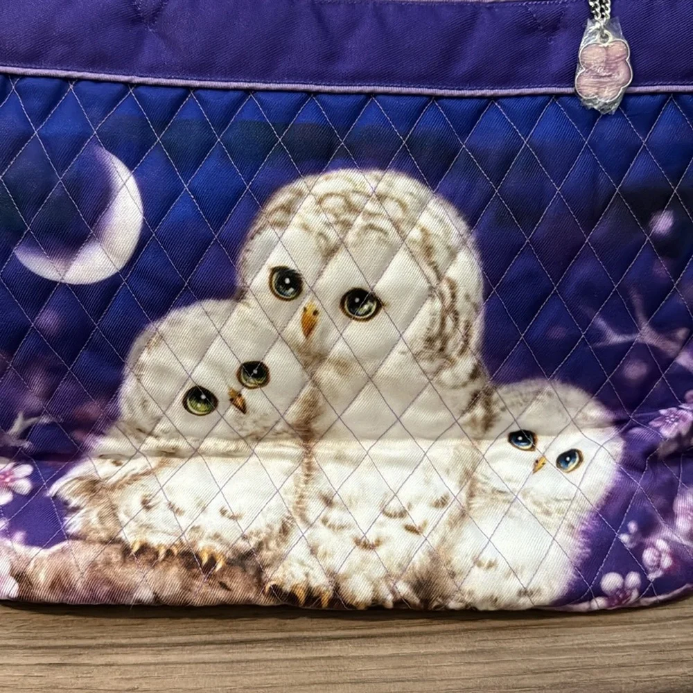Bradford Exchange Owl Always Love You Kayomi Harai Quilted Purple Zip Tote NWOT